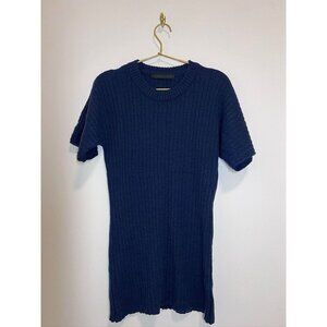 Creatures of Comfort Knit Tunic Dress 100% Wool Short Sleeves Navy